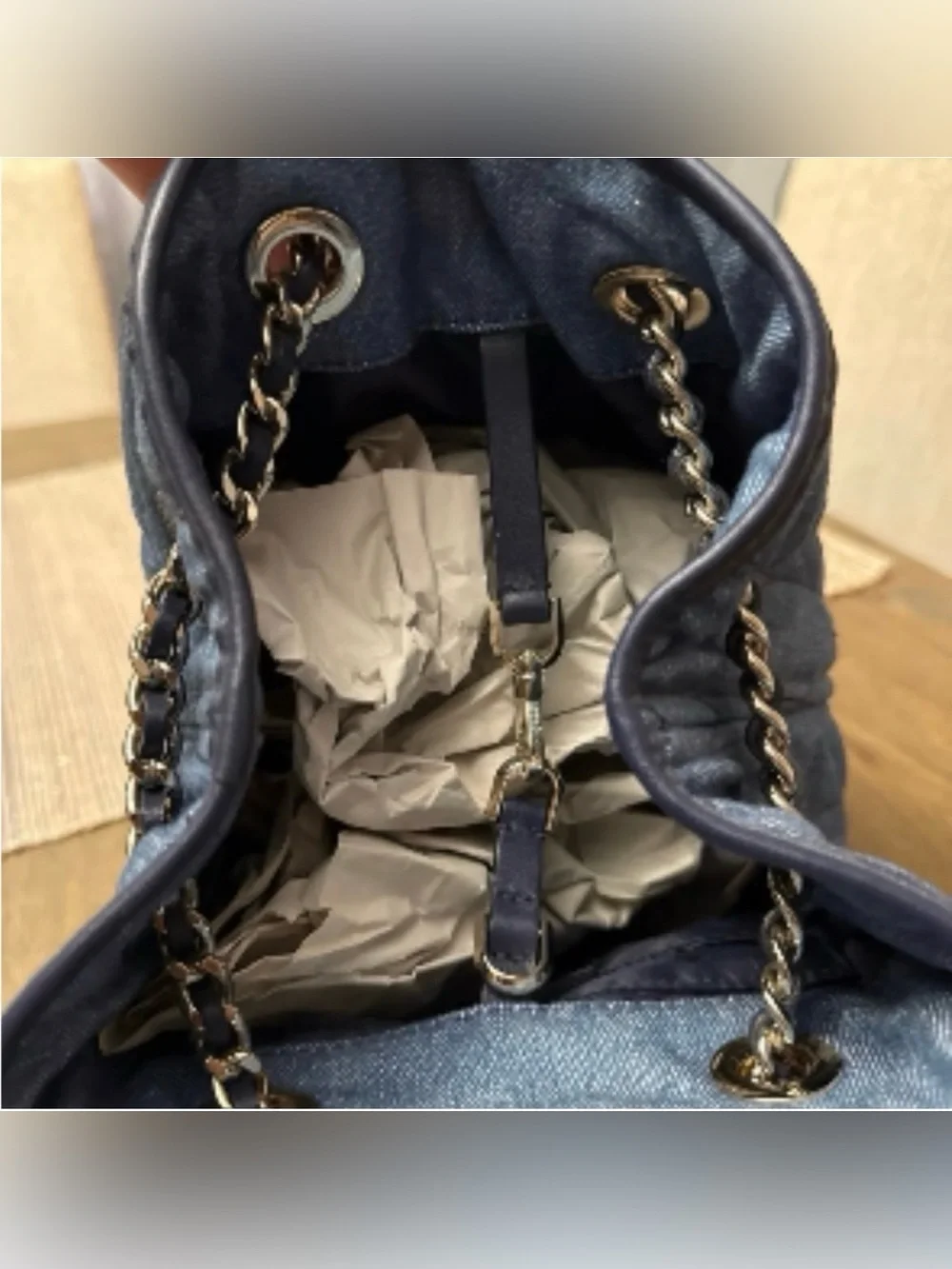 kate spade Quilted Blue Chain-Detail Backpack